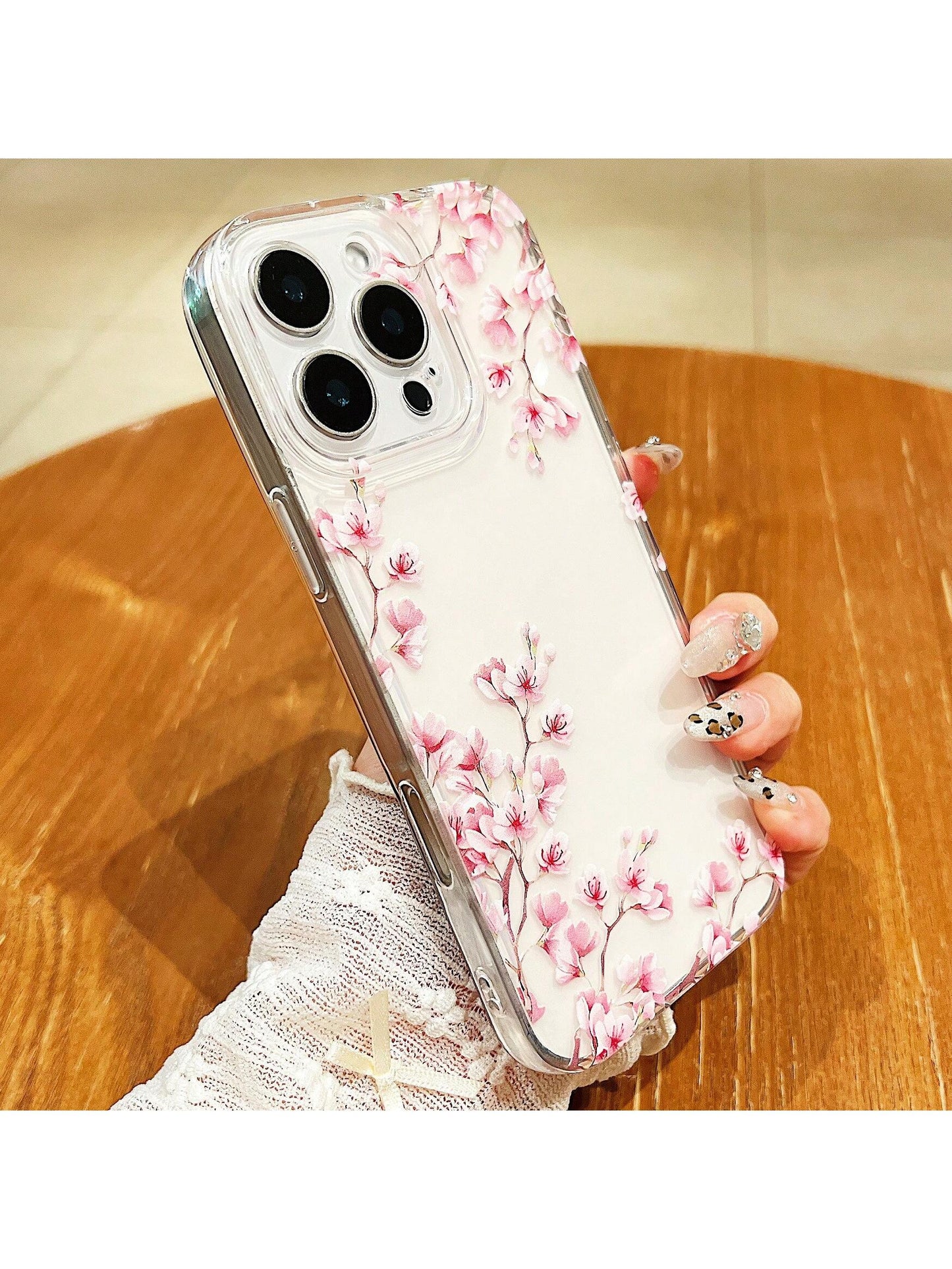 Pink White Black Cherry Blossom Floral Elements Liquid Silicone Shock-Proof & Anti-Fall Fashion Phone Case Perfect Compatible With Apple 14/13/12/11/XS/XR/X/7/8/6s Mini Plus Pro Max SE Transparent Whi