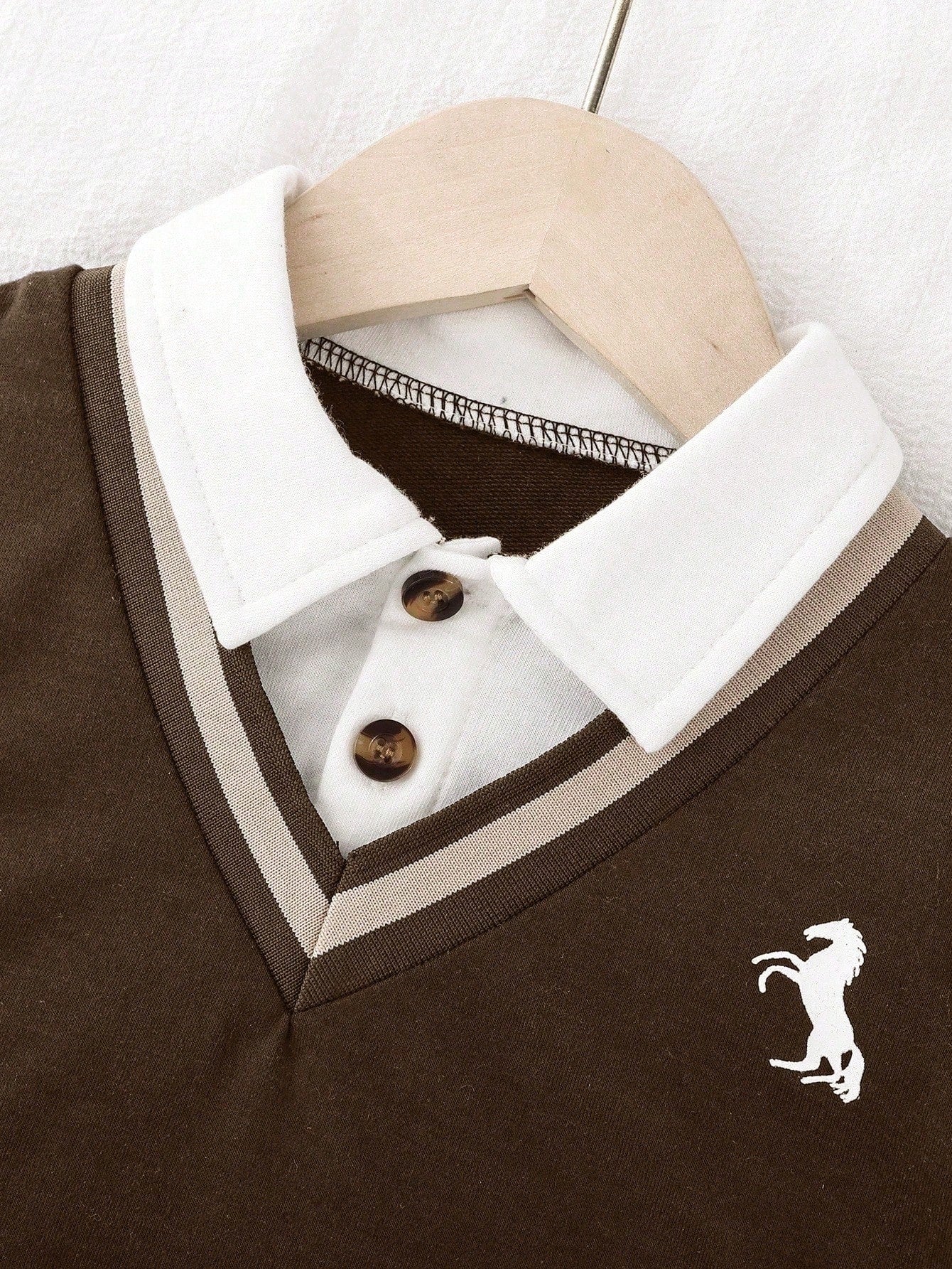Playful Pals 1pc Baby Boy Set Knitted Long Sleeve Polo 2 In 1 Sweatshirt Chest Print Top&Elastic Waist Pants All Shades Of Brown Autumn Casual Matching Family