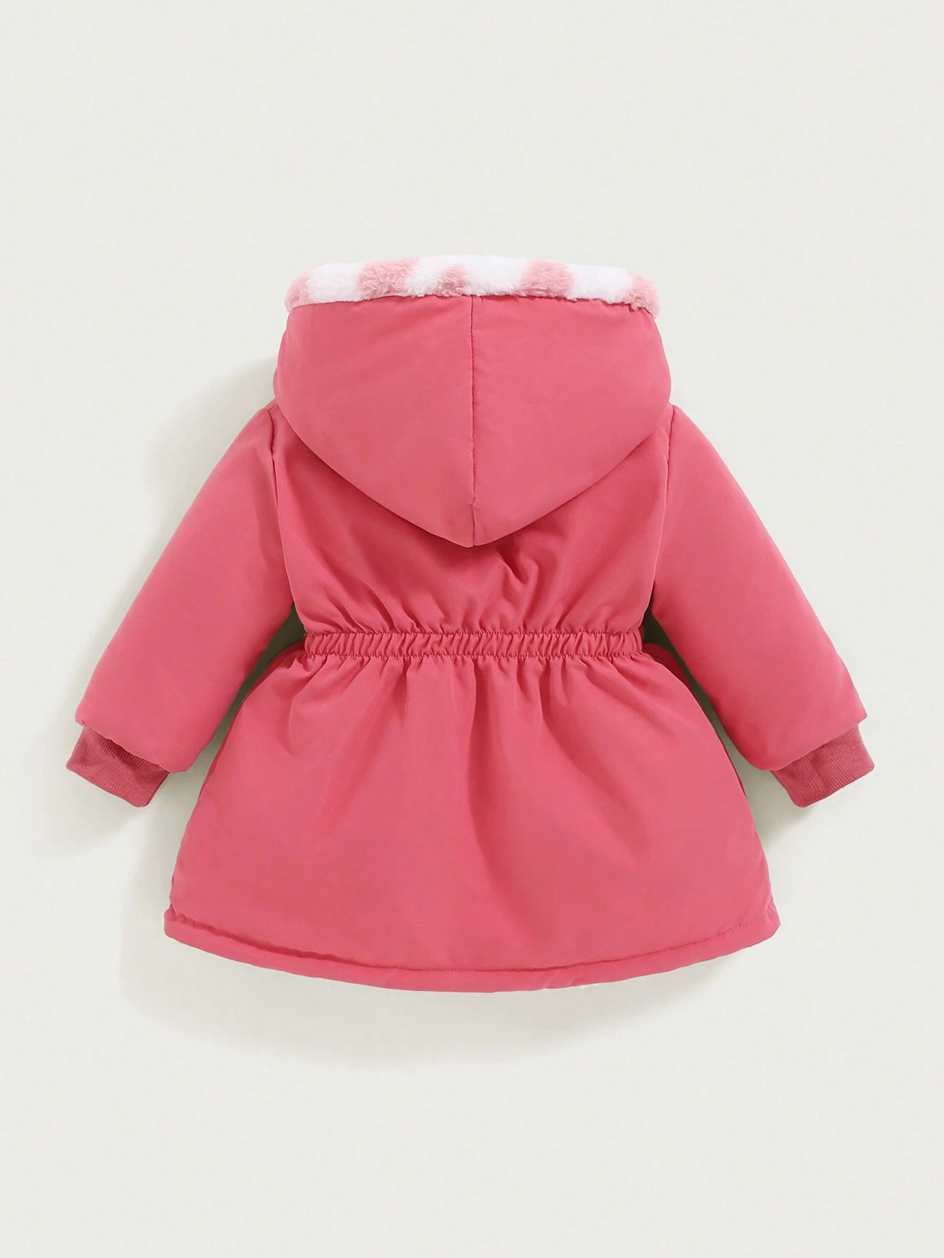 Playful Pals 2pcs/Set Reversible Baby Girls Thick Fleece Plaid Hooded Long Coat, Casual Cute Western Warm Outerwear For Autumn/Winter Baby Pink Hot Pink