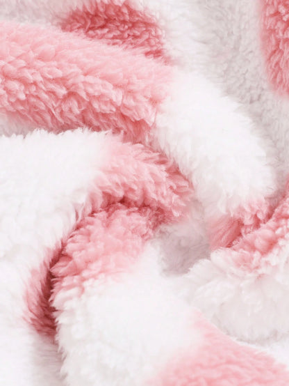 Playful Pals 2pcs/Set Reversible Baby Girls Thick Fleece Plaid Hooded Long Coat, Casual Cute Western Warm Outerwear For Autumn/Winter Baby Pink Hot Pink
