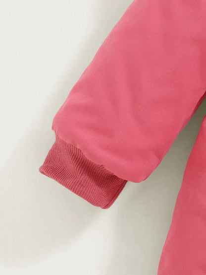 Playful Pals 2pcs/Set Reversible Baby Girls Thick Fleece Plaid Hooded Long Coat, Casual Cute Western Warm Outerwear For Autumn/Winter Baby Pink Hot Pink