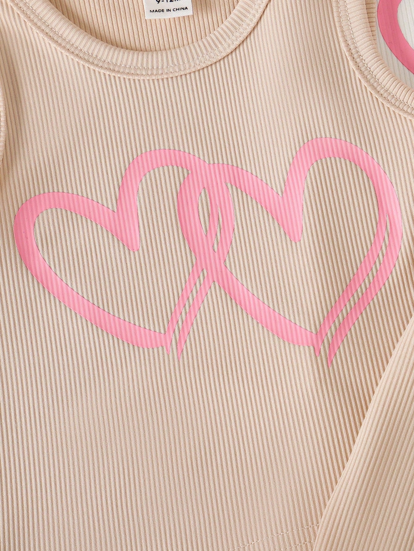 Playful Pals 6Pcs Baby Girl Heart Print Ribbed Tank Top And Elastic Pants Set Pink And White Summer Casual Cute Work Spring Outdoor Sports Sleeveless Outfit