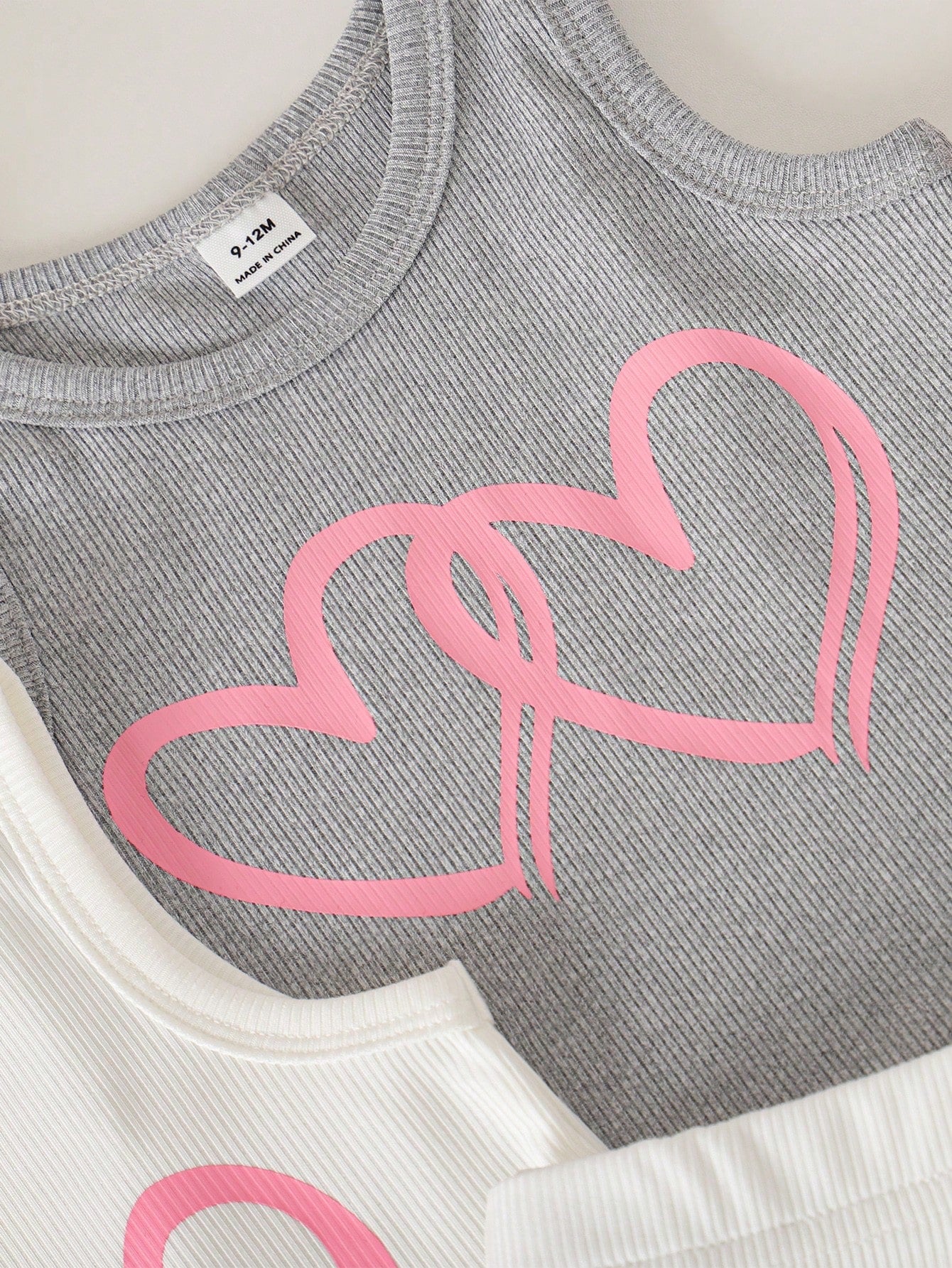Playful Pals 6Pcs Baby Girl Heart Print Ribbed Tank Top And Elastic Pants Set Pink And White Summer Casual Cute Work Spring Outdoor Sports Sleeveless Outfit