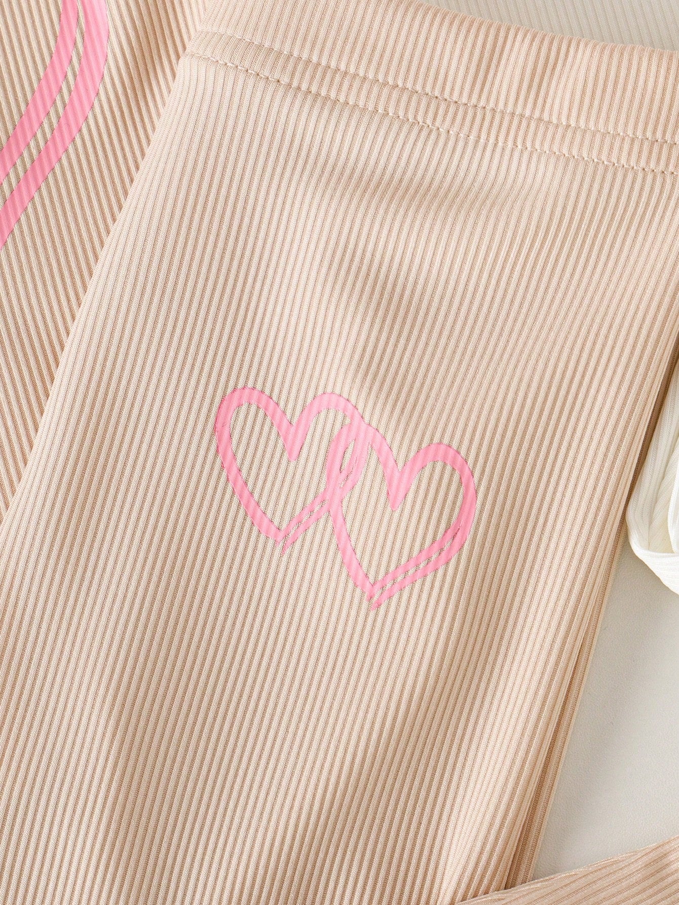 Playful Pals 6Pcs Baby Girl Heart Print Ribbed Tank Top And Elastic Pants Set Pink And White Summer Casual Cute Work Spring Outdoor Sports Sleeveless Outfit