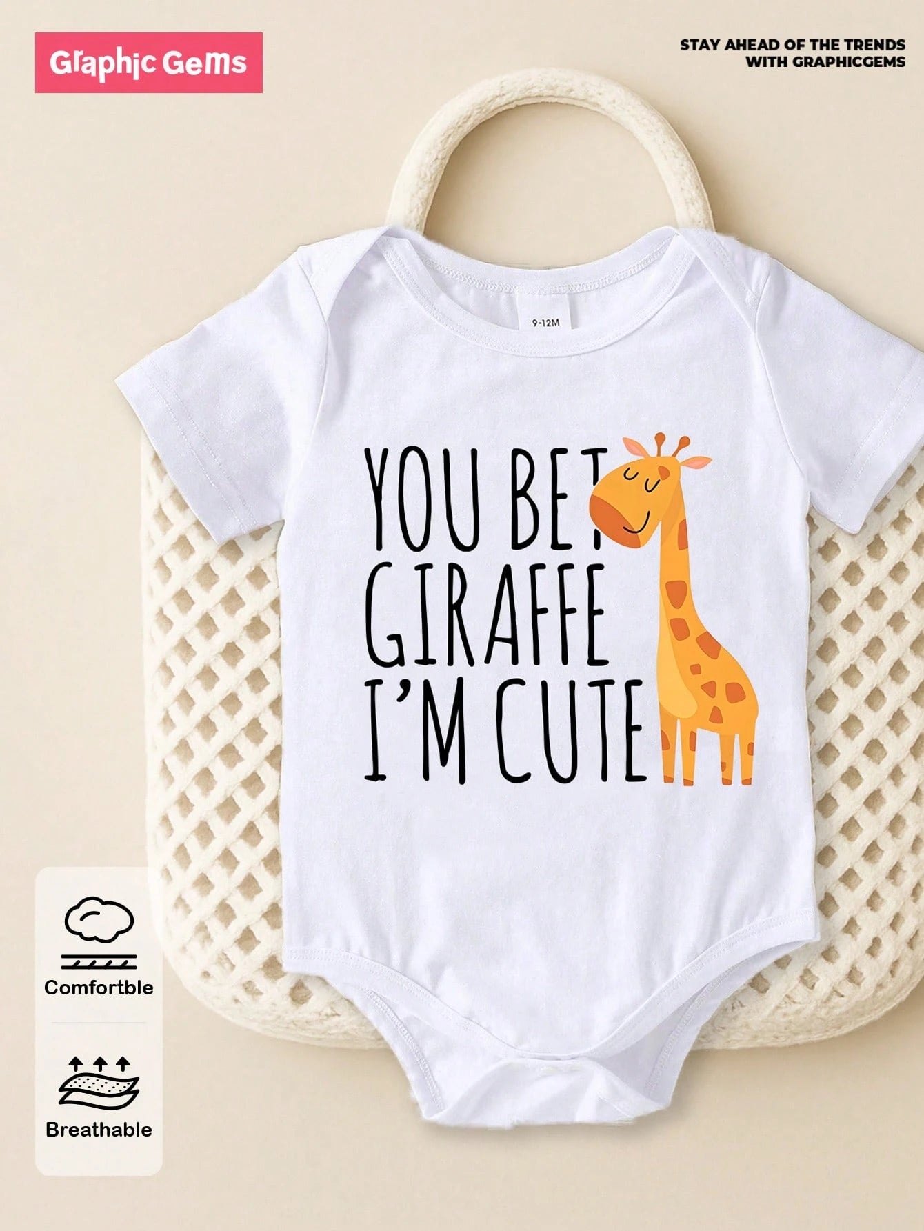 Playful Pals Baby Boy Casual Cute Minimalist Cartoon Giraffe & Slogan Print Short Sleeve Bodysuit, Summer Novelty Print Bodysuit