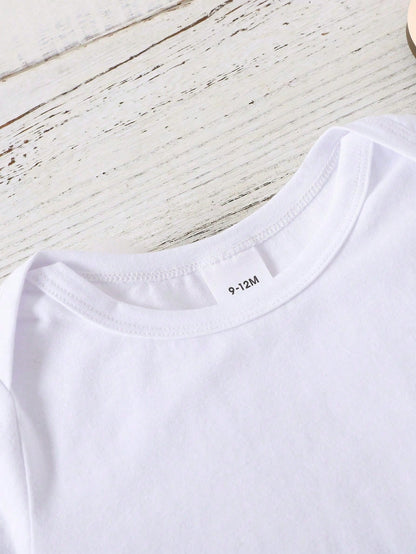 Playful Pals Baby Boy Casual Cute Minimalist Cartoon Giraffe & Slogan Print Short Sleeve Bodysuit, Summer Novelty Print Bodysuit