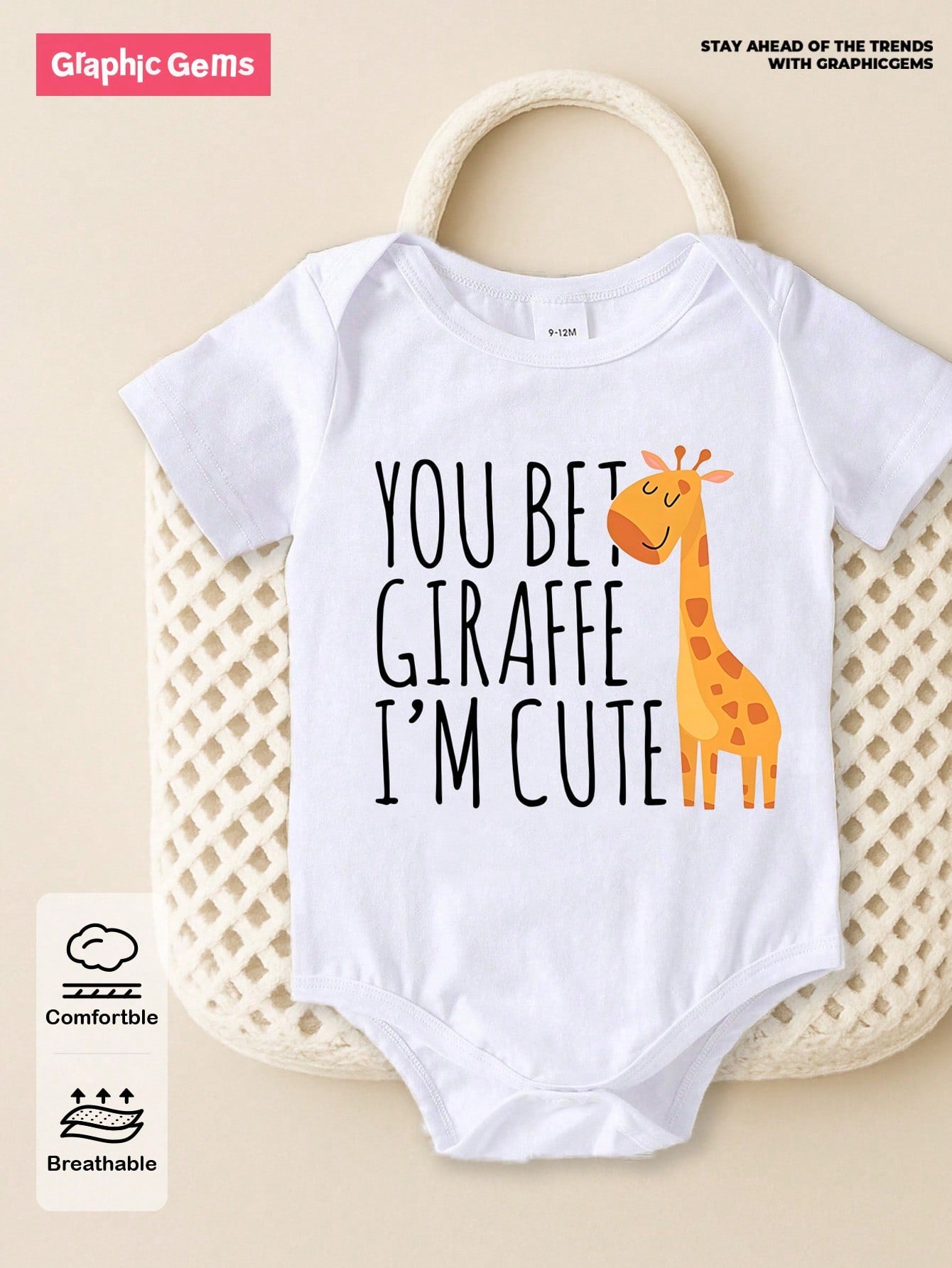 Playful Pals Baby Boy Casual Cute Minimalist Cartoon Giraffe & Slogan Print Short Sleeve Bodysuit, Summer Novelty Print Bodysuit