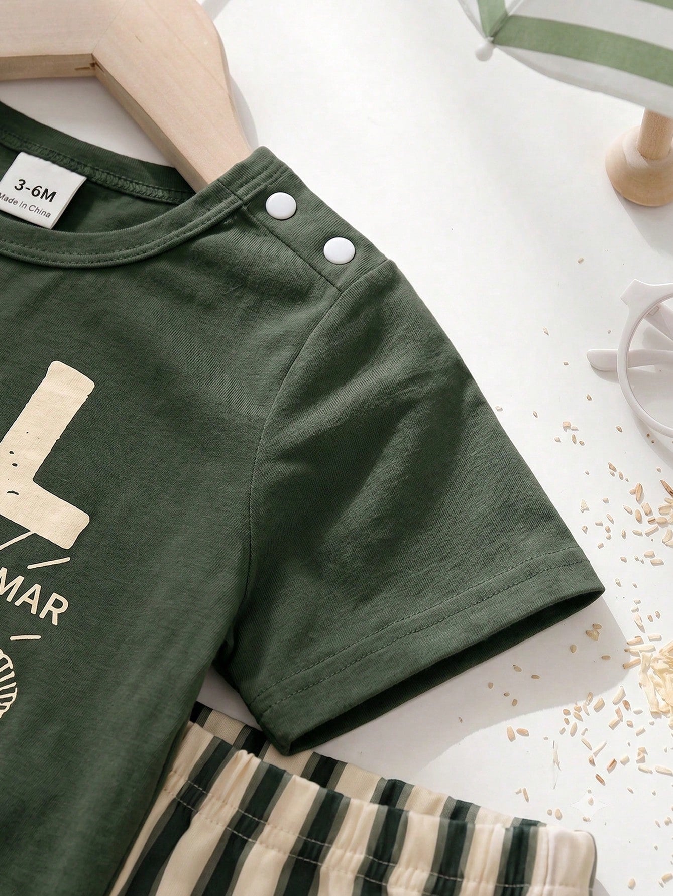 Playful Pals Baby Boy T-Shirt Set, Starfish Pattern Round Neck Soft Knit Short Sleeve Top With Matching Striped Woven Short Sleeve Shorts, Cute Fashion Versatile Basic Pastoral Vacation Country