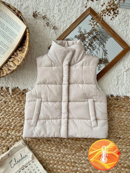 Playful Pals Baby Girls' Fashion Casual Cute Woven Padded Lining Collared Vest Fall Winter