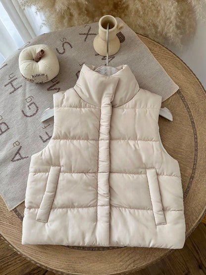 Playful Pals Baby Girls' Fashion Casual Cute Woven Padded Lining Collared Vest Fall Winter