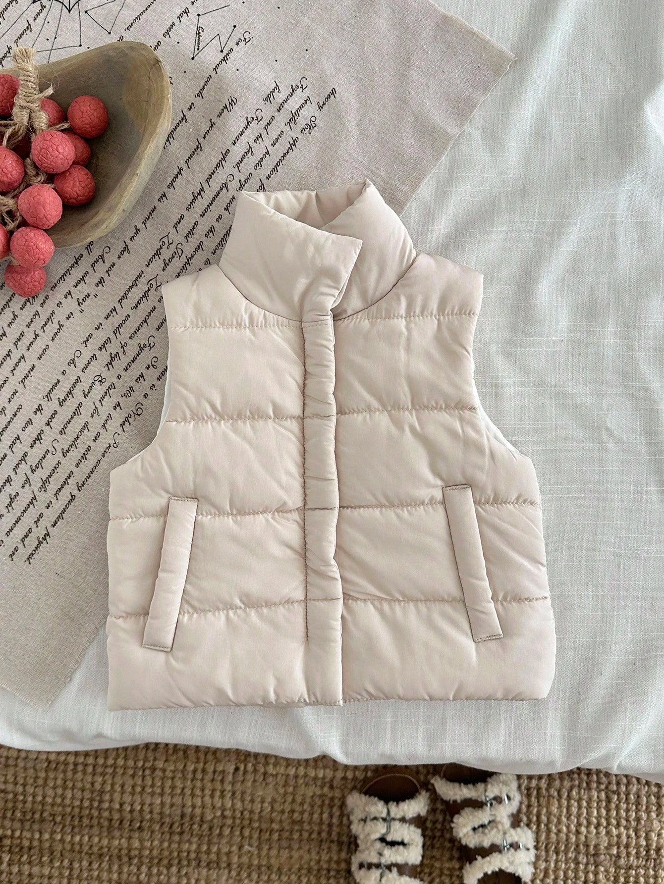 Playful Pals Baby Girls' Fashion Casual Cute Woven Padded Lining Collared Vest Fall Winter