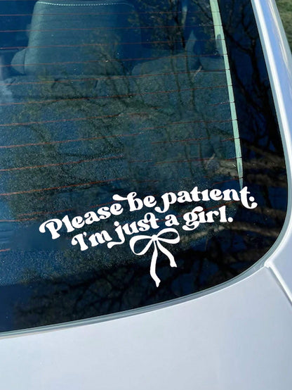 Please Wait, I'm Just A Girl- Funny Car Sticker, Bow Car Window Sticker, Girl Sticker, Cute Car Decal, Women Car Sticker