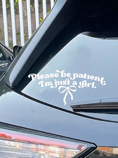 Please Wait, I'm Just A Girl- Funny Car Sticker, Bow Car Window Sticker, Girl Sticker, Cute Car Decal, Women Car Sticker