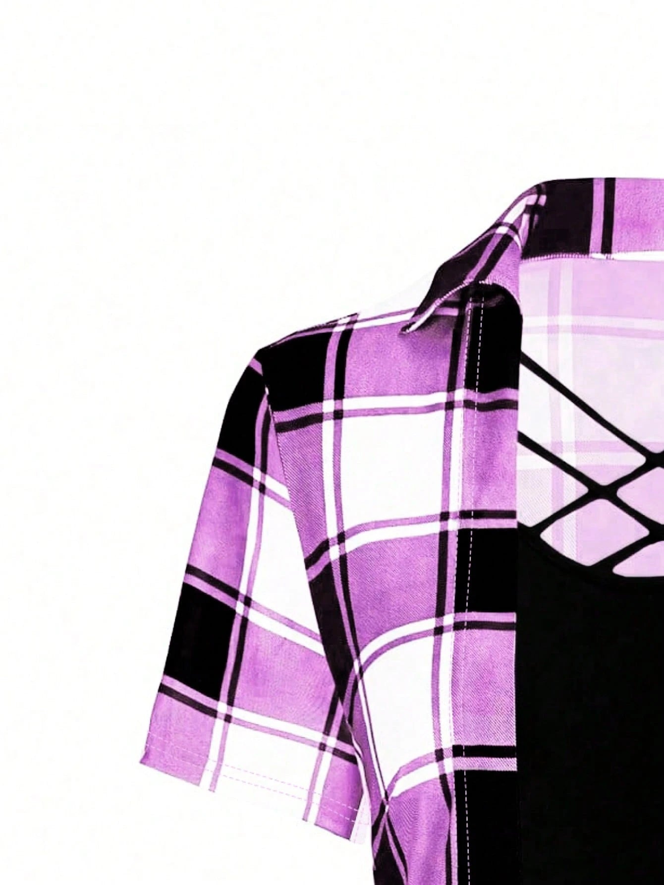 Plus Plaid Print Crisscross Front Tee Graphic Tees Women Tops