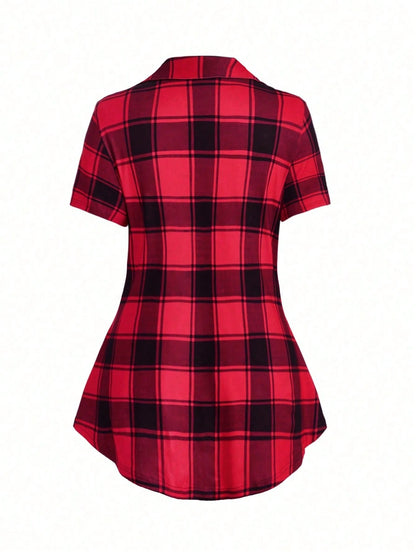 Plus Plaid Print Crisscross Front Tee Graphic Tees Women Tops