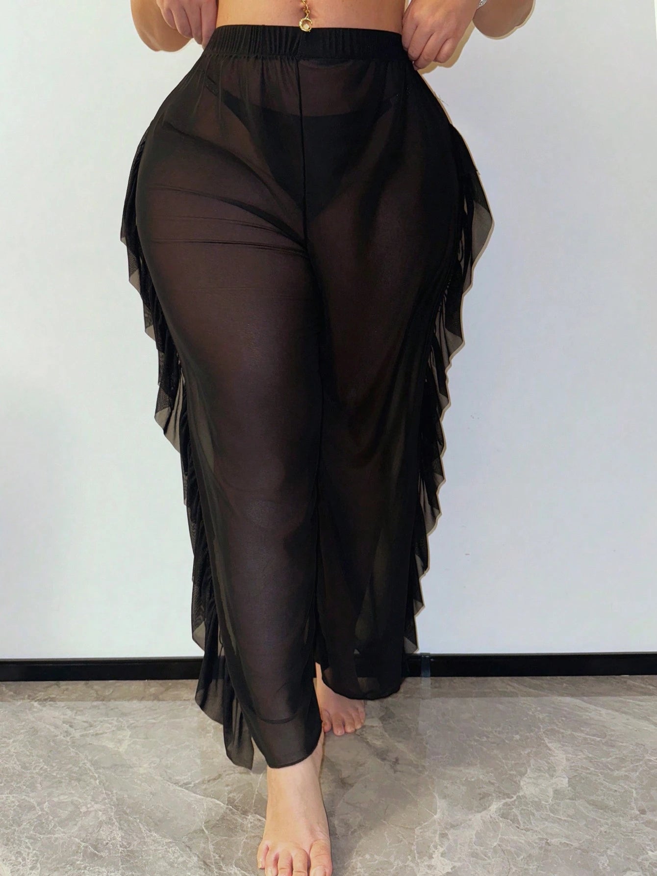 Plus Size Black New Year's Fringe Design Cover Up For Summer Beach Vacation