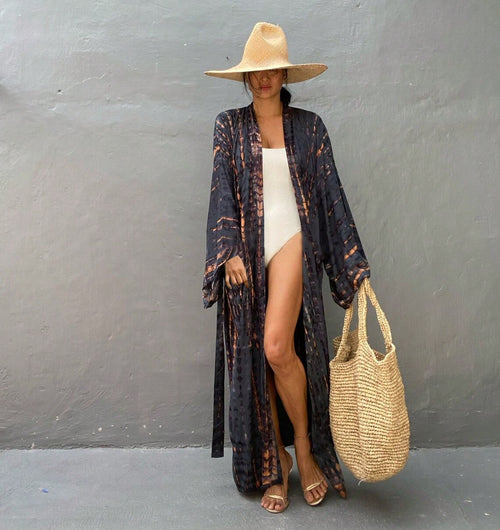 Plus Size Boho Chic Kimono Cover Up- Lightweight & Flowy Tie Dye Beachwear- Stylish Open Front For Women