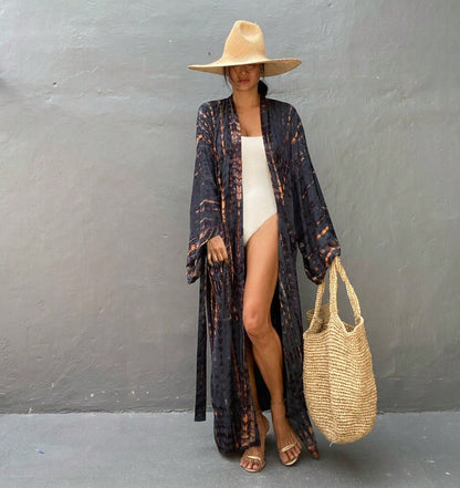 Plus Size Boho Chic Kimono Cover Up- Lightweight & Flowy Tie Dye Beachwear- Stylish Open Front For Women