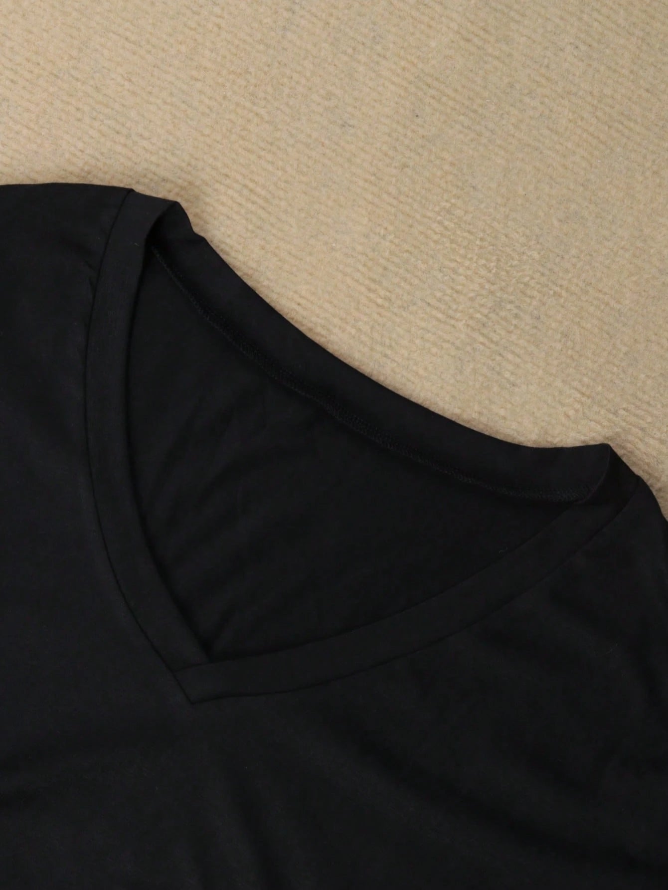 Plus Size Casual Solid V-Neck Simple Fashion T-Shirt Black