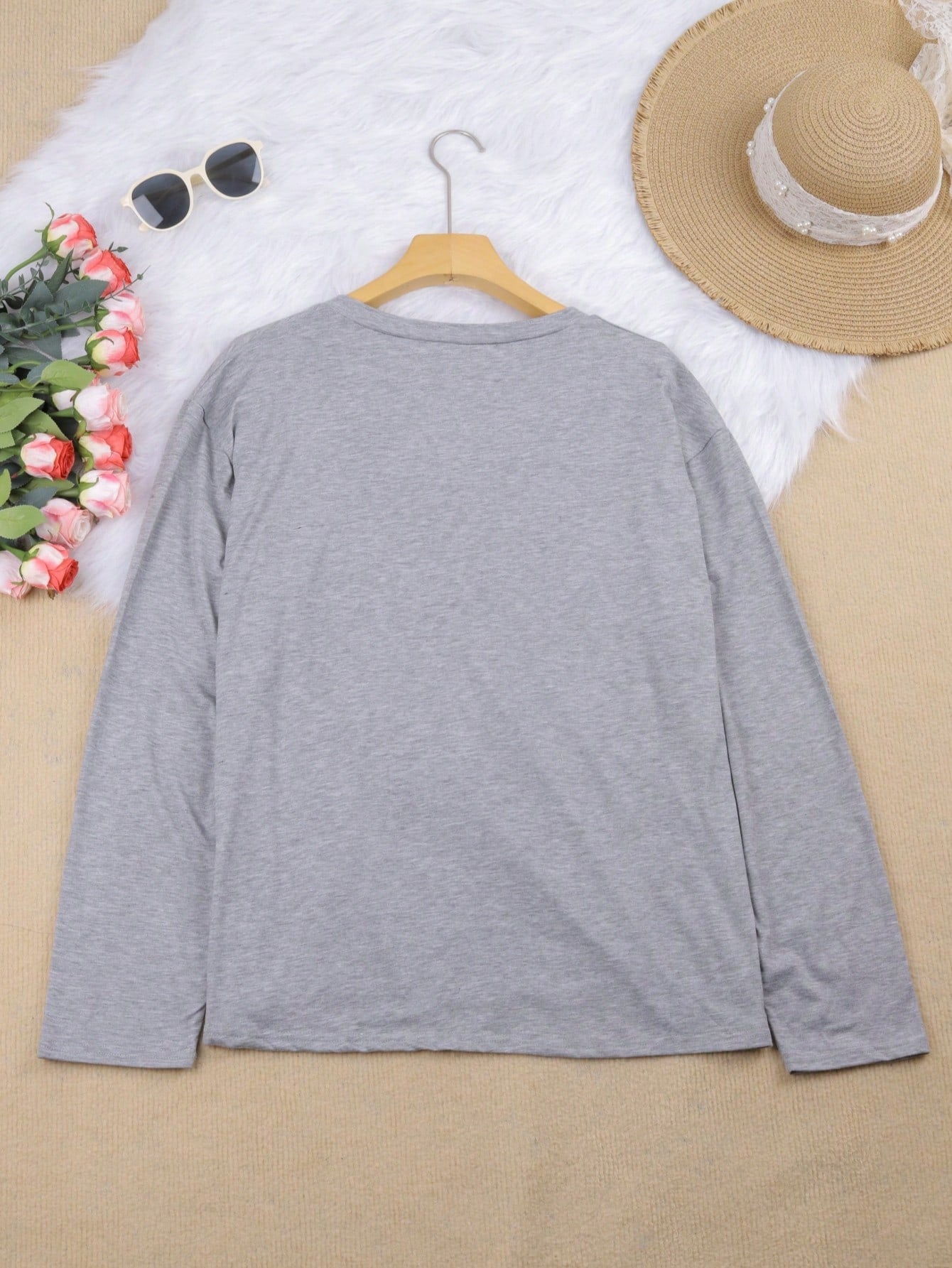 Plus Size Casual Solid V-Neck Simple Fashion T-Shirt Black
