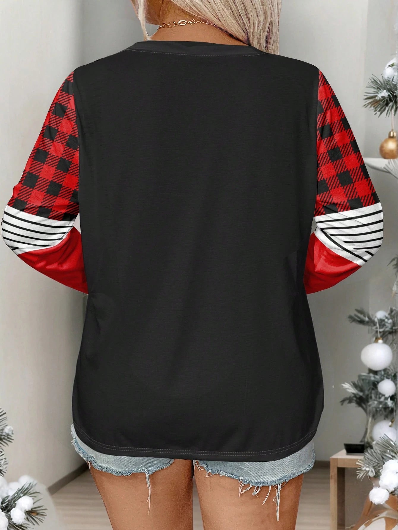 Plus Size Christmas Snowman & Leopard Print Long Sleeve T-Shirt, Casual And Fashionable Graphic Print Tees Women Tops For Spring
