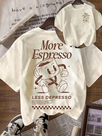 Plus-Size Coffee Club Pattern Loose-Fitting Crew Neck Short-Sleeved T-Shirt, Women's Summer Clothing, Suitable For Everyday Wear. Casual