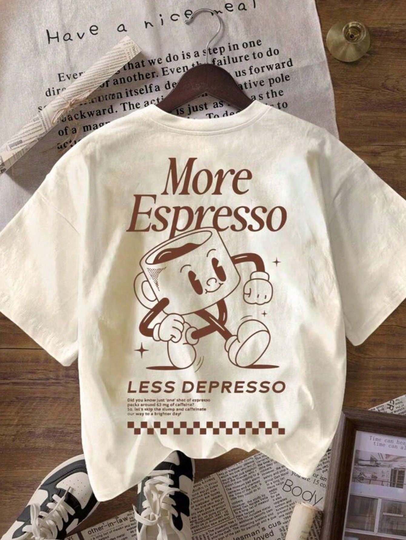 Plus-Size Coffee Club Pattern Loose-Fitting Crew Neck Short-Sleeved T-Shirt, Women's Summer Clothing, Suitable For Everyday Wear. Casual