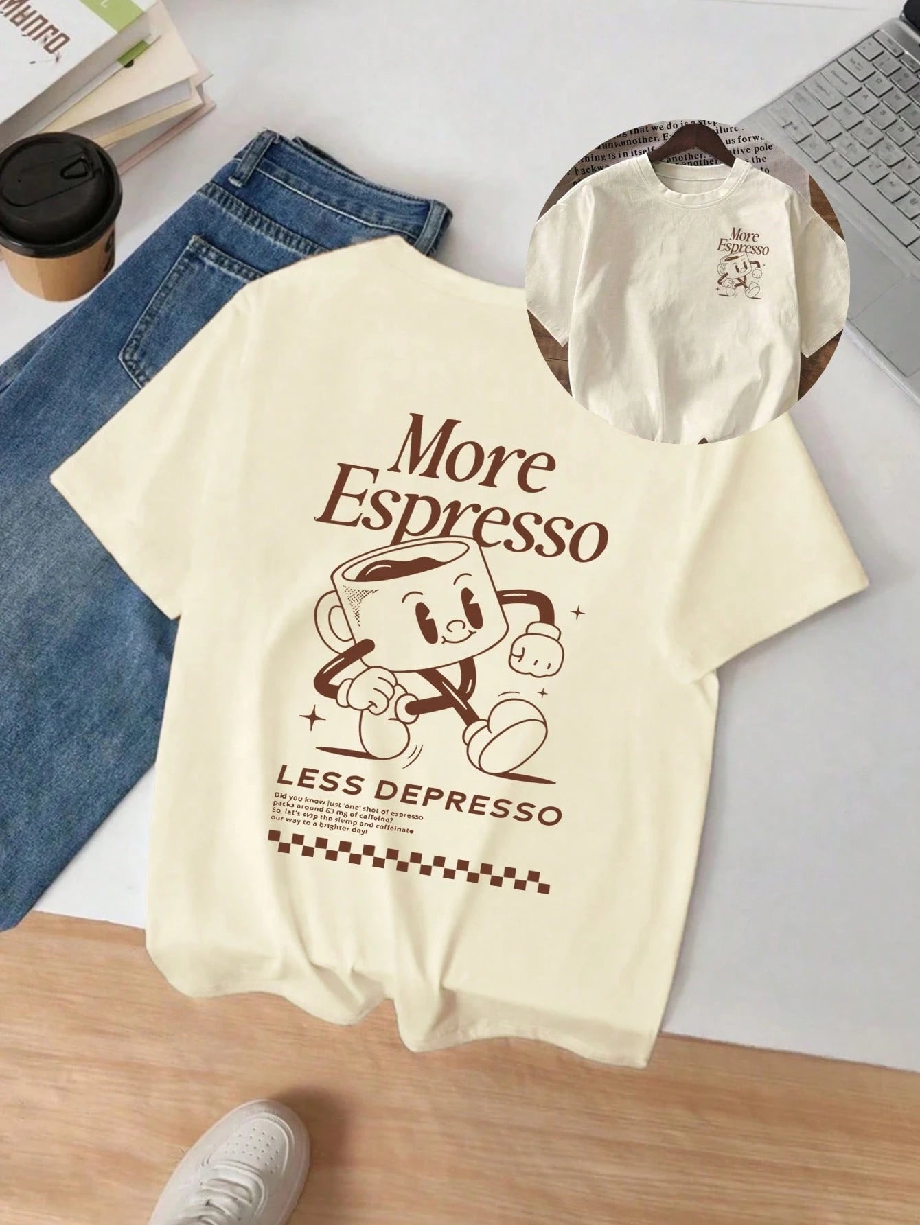 Plus-Size Coffee Club Pattern Loose-Fitting Crew Neck Short-Sleeved T-Shirt, Women's Summer Clothing, Suitable For Everyday Wear. Casual