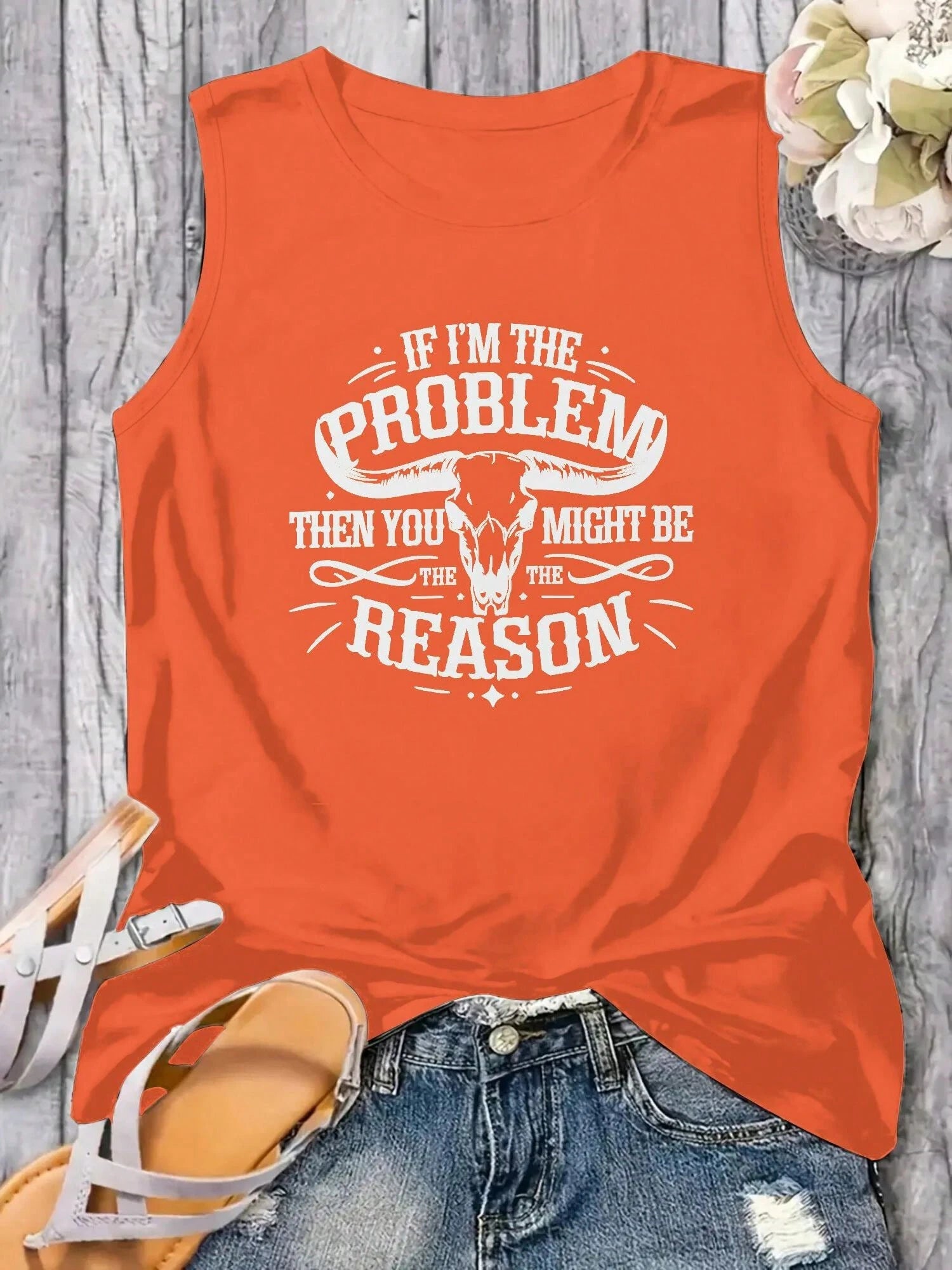 Plus Size If Im The Problem Then You Might Be The Reason Print Women's Tank Top Casual Crew Neck Sleeveless Tank Top For Summer Wear Perfect Gift For