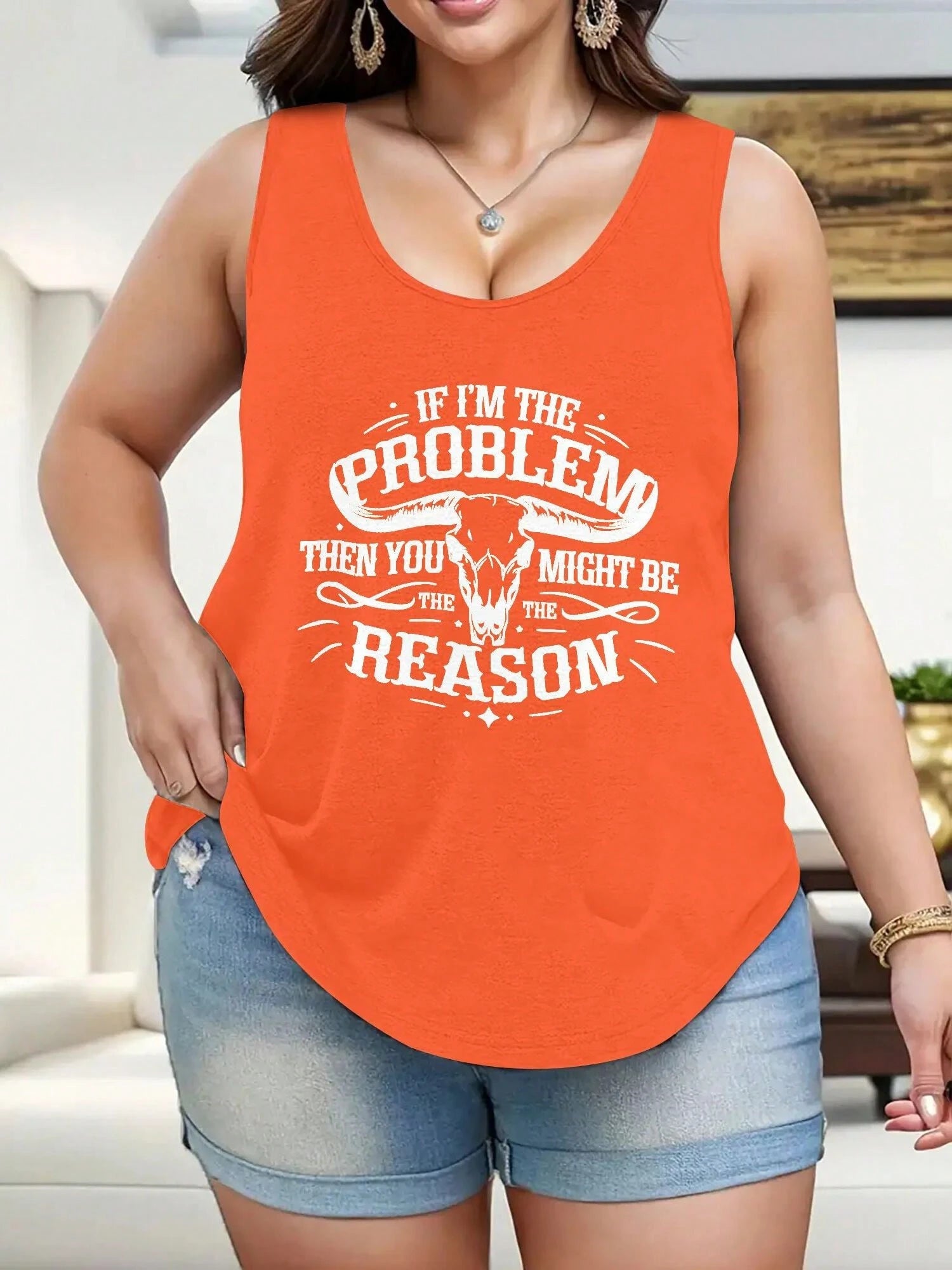 Plus Size If Im The Problem Then You Might Be The Reason Print Women's Tank Top Casual Crew Neck Sleeveless Tank Top For Summer Wear Perfect Gift For
