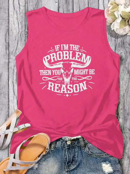 Plus Size If Im The Problem Then You Might Be The Reason Print Women's Tank Top Casual Crew Neck Sleeveless Tank Top For Summer Wear Perfect Gift For