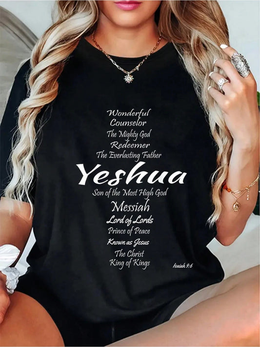 Plus Size Inspirational YESHUA Graphic Tee Short Sleeve,Crew Neck Casual Comfy Fit For All Seasons Women Size L-3XL 4XL 5XL