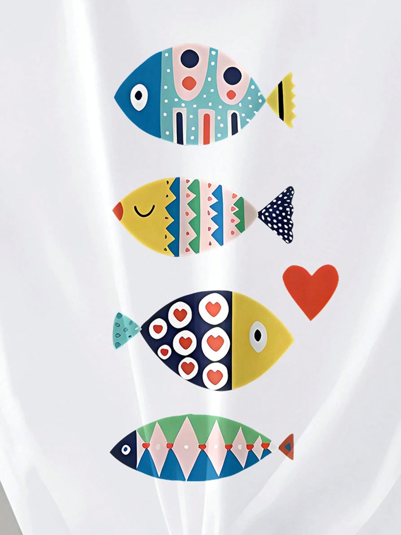 Plus Size Round Neck Short Sleeve T-Shirt, Made Of Highly Elastic Fabric, Printed With Colorful Fish Pattern Casual White Summer