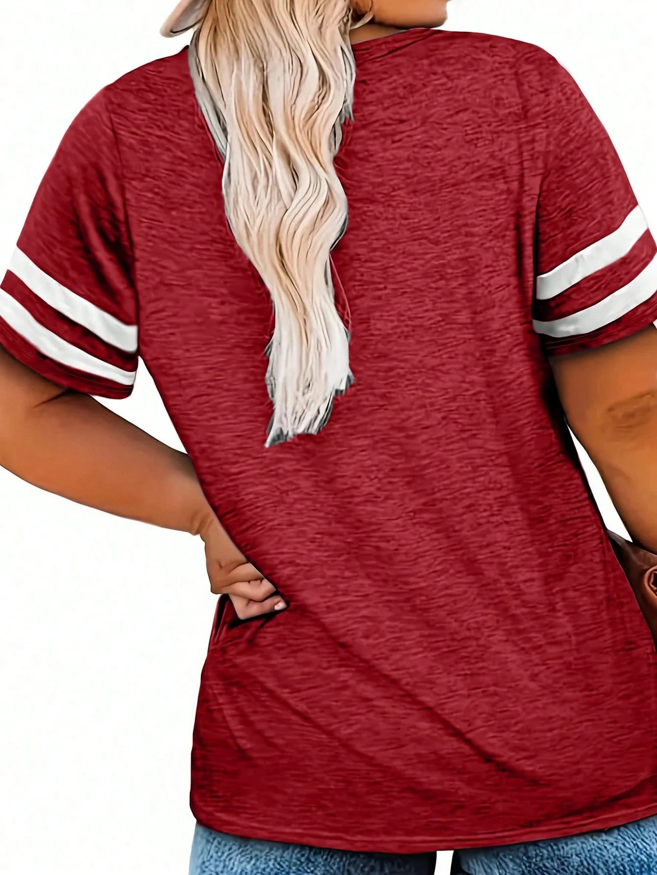 Plus Size V-Neck Striped Casual T-Shirt Summer