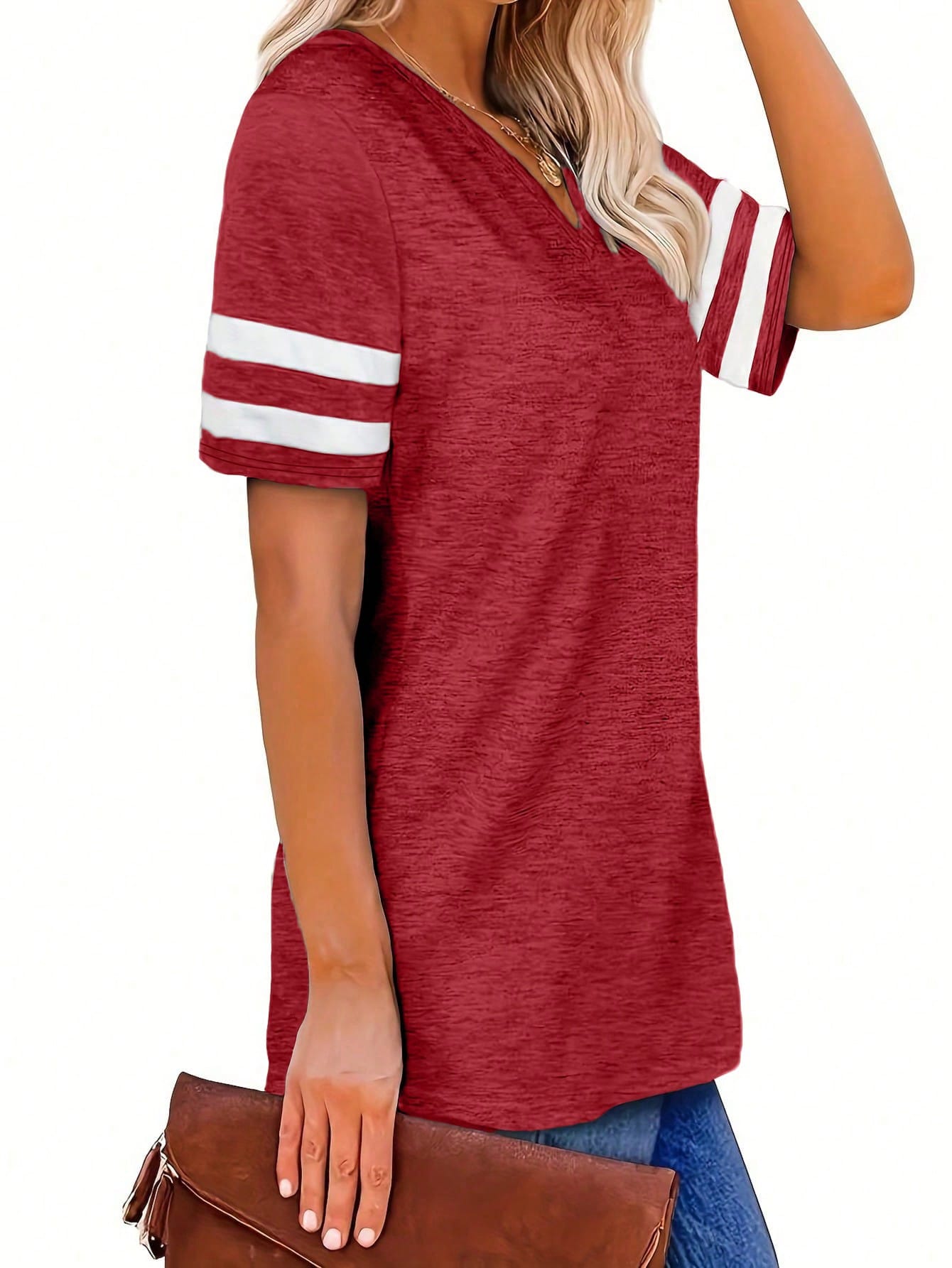 Plus Size V-Neck Striped Casual T-Shirt Summer