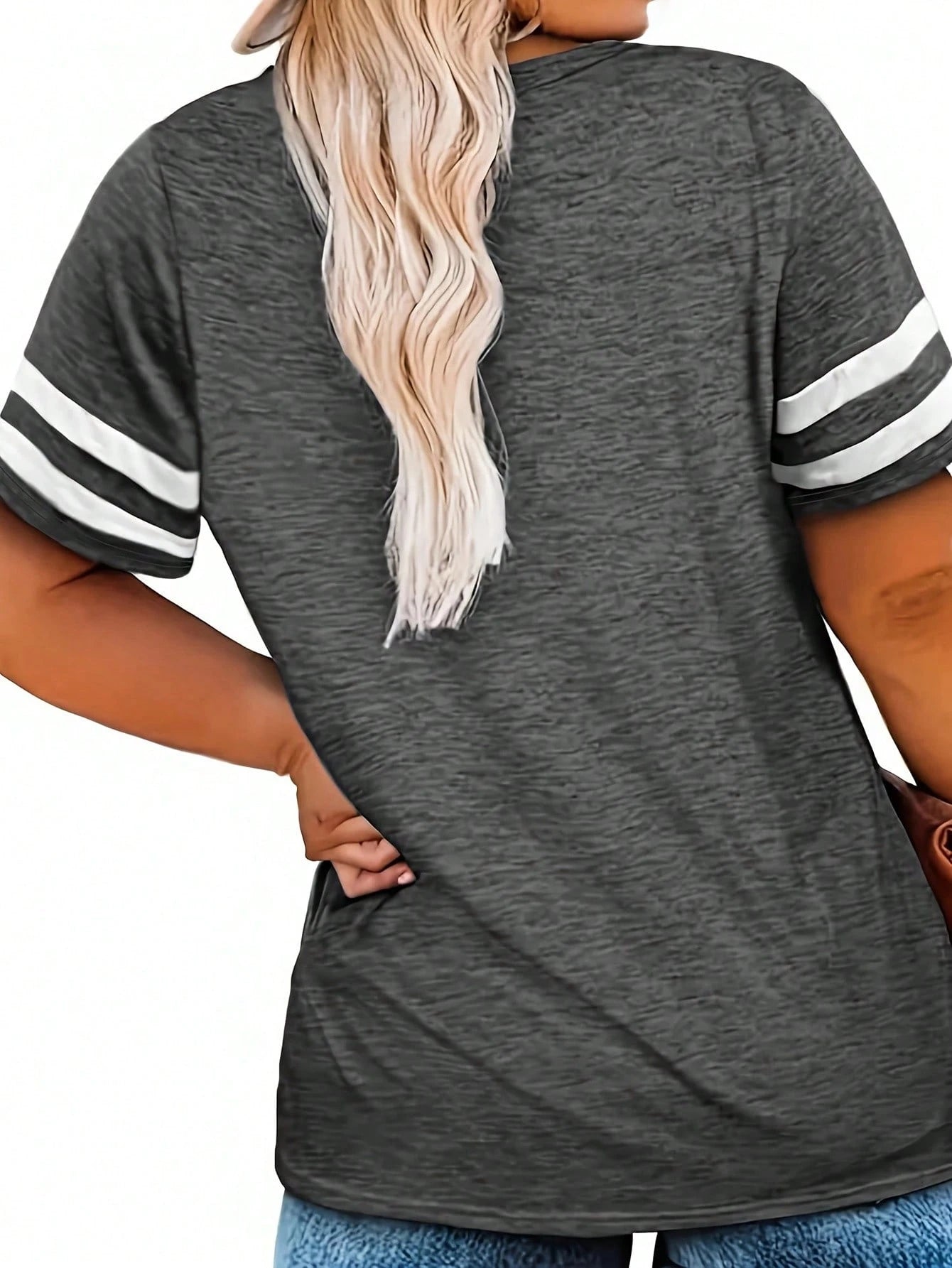 Plus Size V-Neck Striped Casual T-Shirt Summer