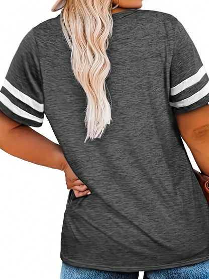 Plus Size V-Neck Striped Casual T-Shirt Summer