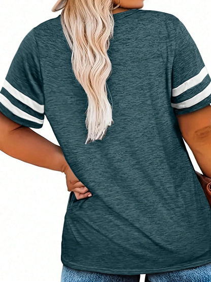 Plus Size V-Neck Striped Casual T-Shirt Summer