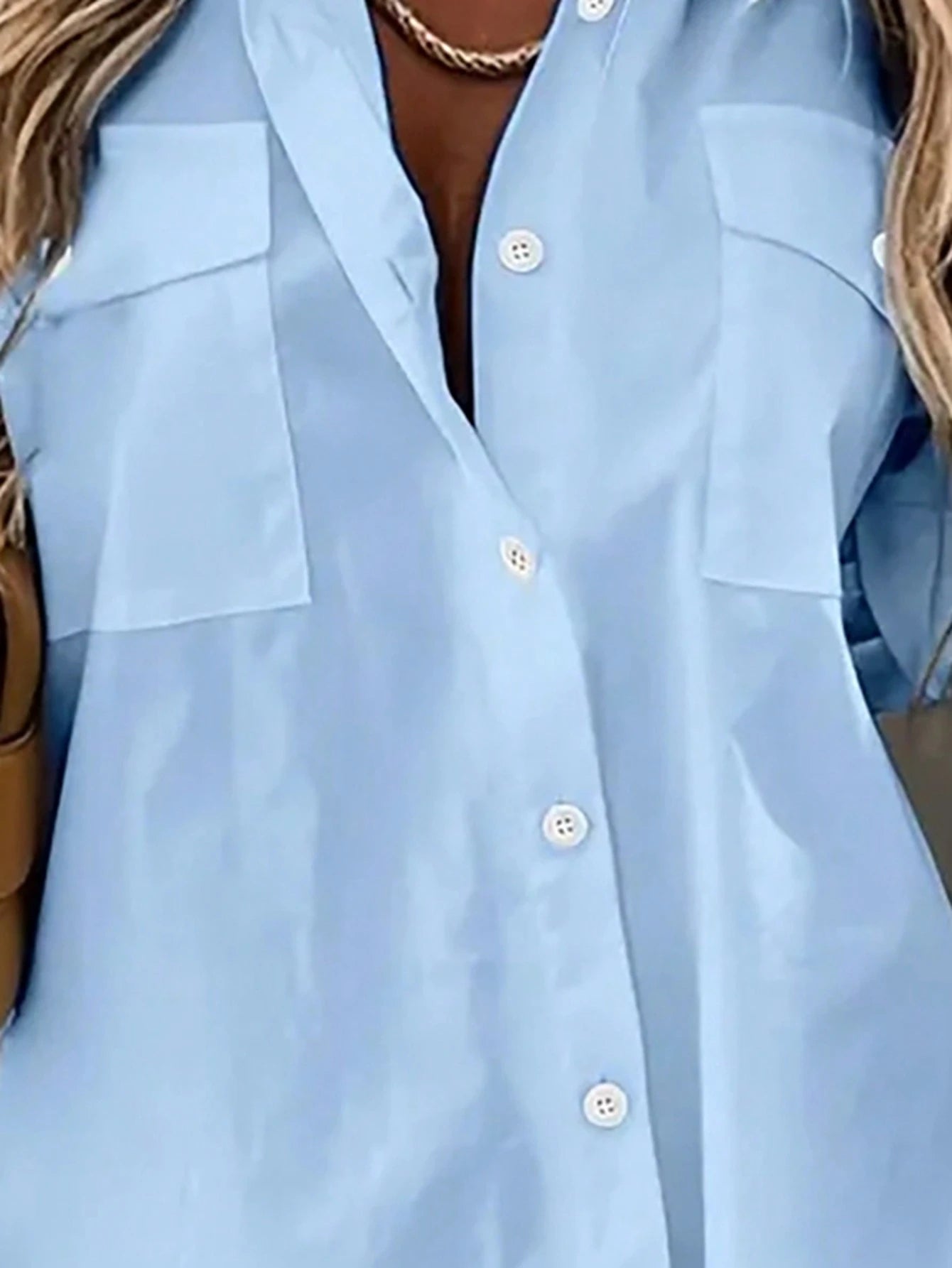 Plus Size Women Cuffed Sleeve Casual/Work Solid Color Collared Shirt