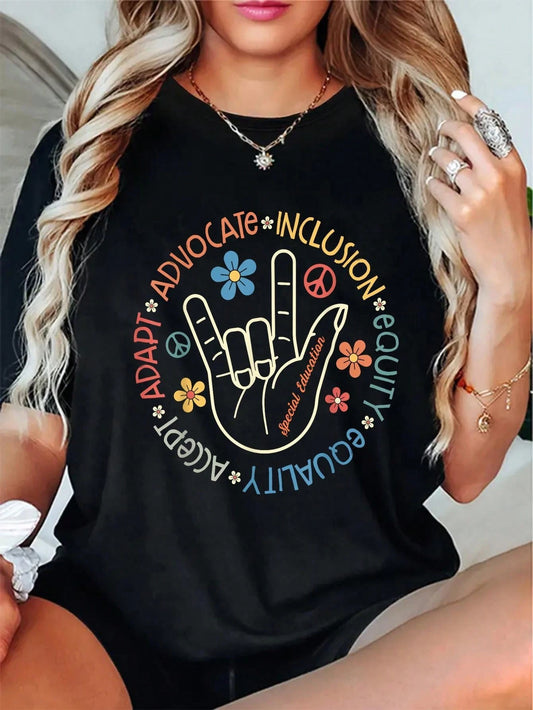 Plus Size Women Inspirational Special Education Teacher T-Shirt Autism Awareness Shirt Round Neck Colorful Graphic Print Women Size L-3XL 4XL 5XL