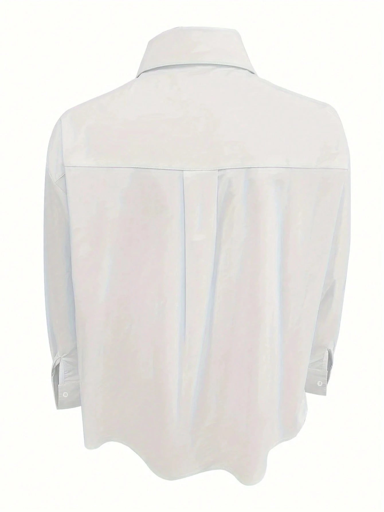 Plus Size Women Long Sleeve Casual Solid Color Front Button-Up Shirt White Spring