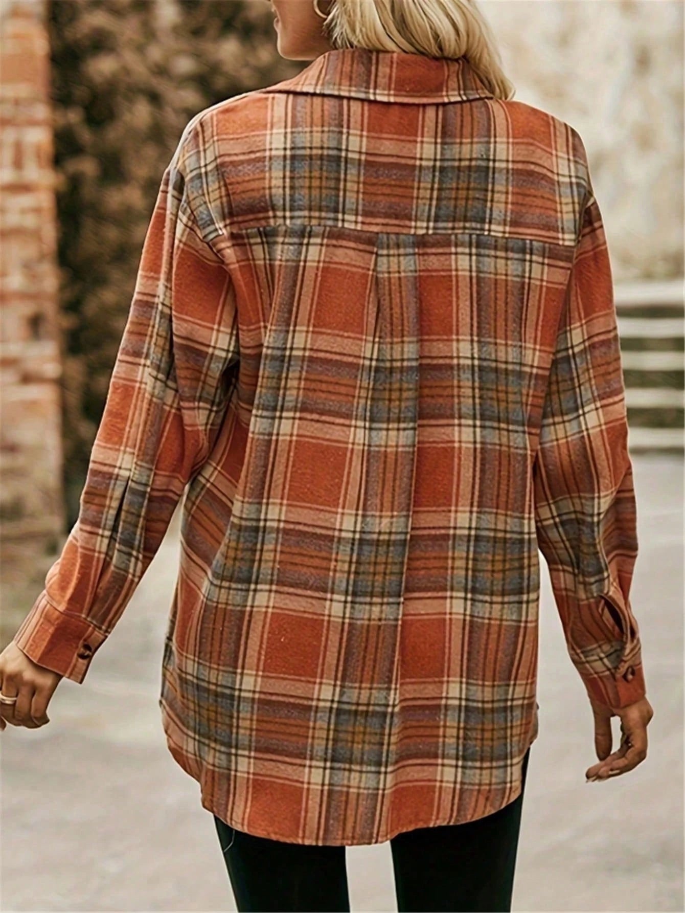 Plus Size Women's Casual Loose Plaid Shirt Spring