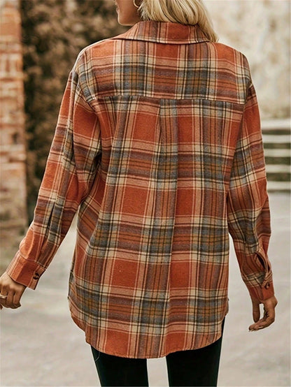 Plus Size Women's Casual Loose Plaid Shirt Spring