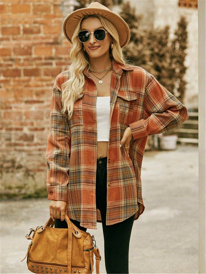 Plus Size Women's Casual Loose Plaid Shirt Spring