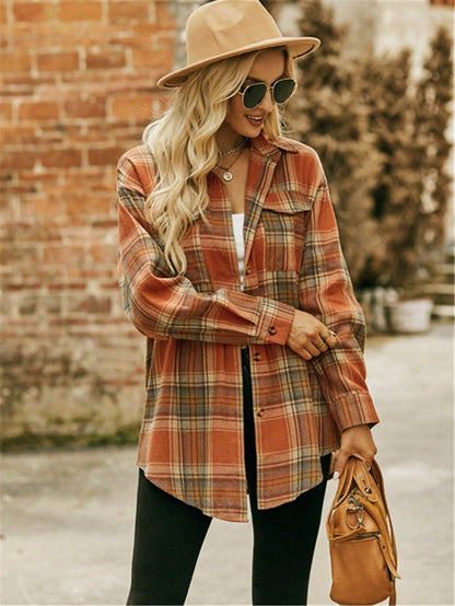 Plus Size Women's Casual Loose Plaid Shirt Spring