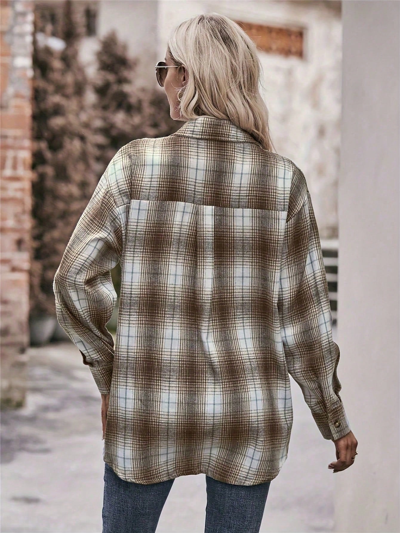 Plus Size Women's Casual Loose Plaid Shirt Spring