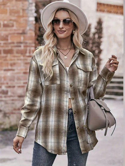 Plus Size Women's Casual Loose Plaid Shirt Spring