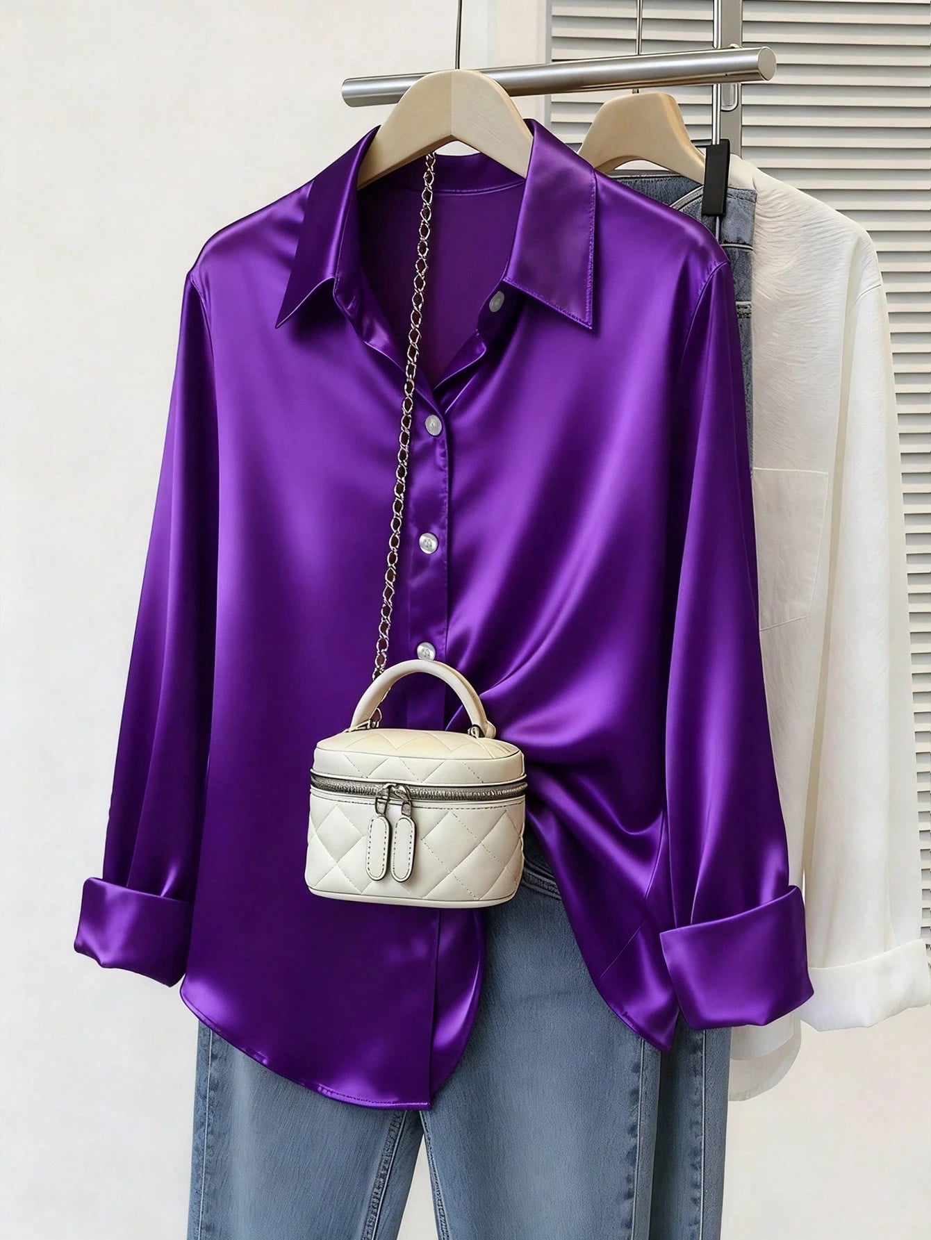 Plus Size Women's Fashion New Arrival Casual Satin Button-Up Shirt Spring