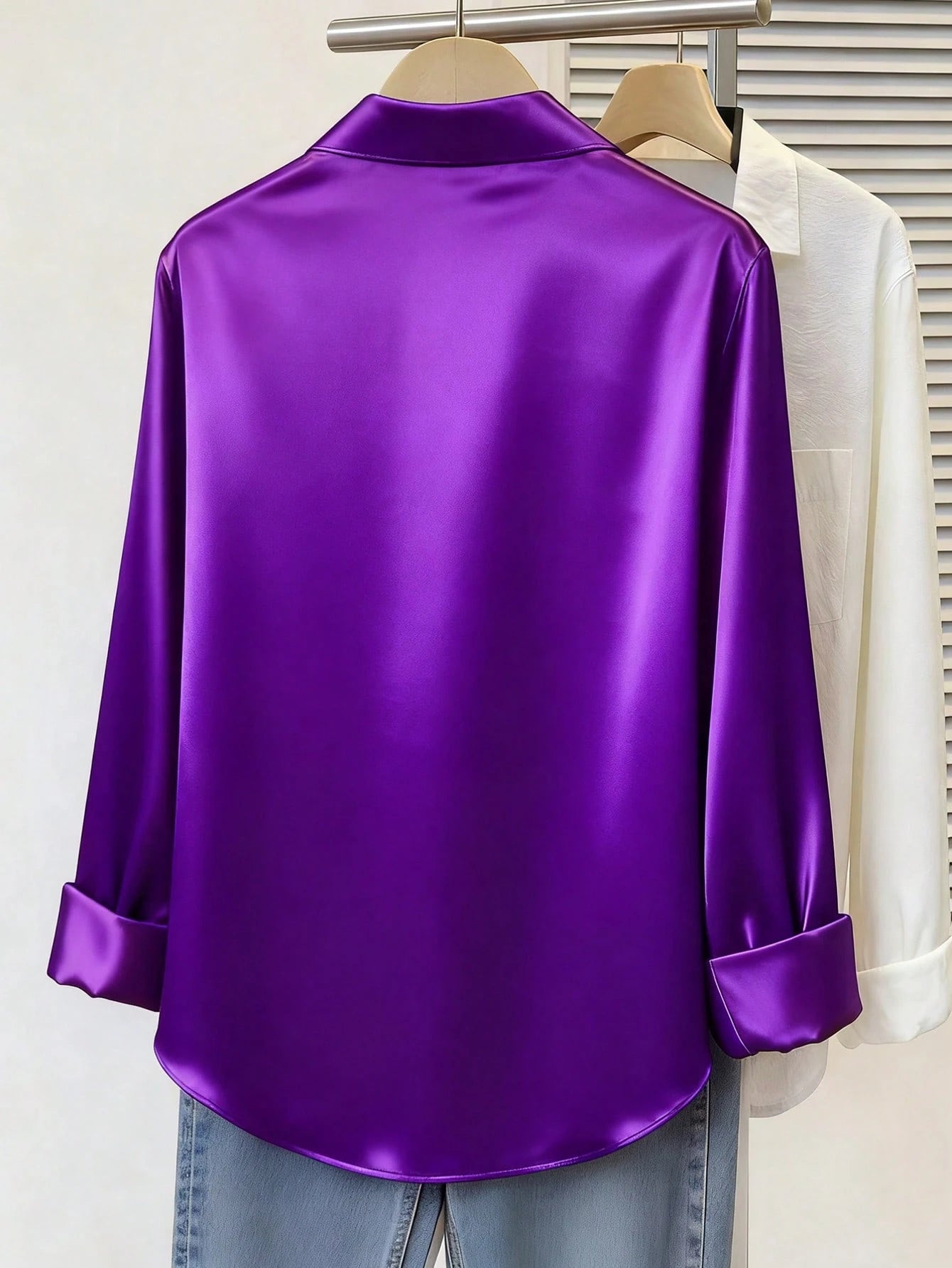 Plus Size Women's Fashion New Arrival Casual Satin Button-Up Shirt Spring