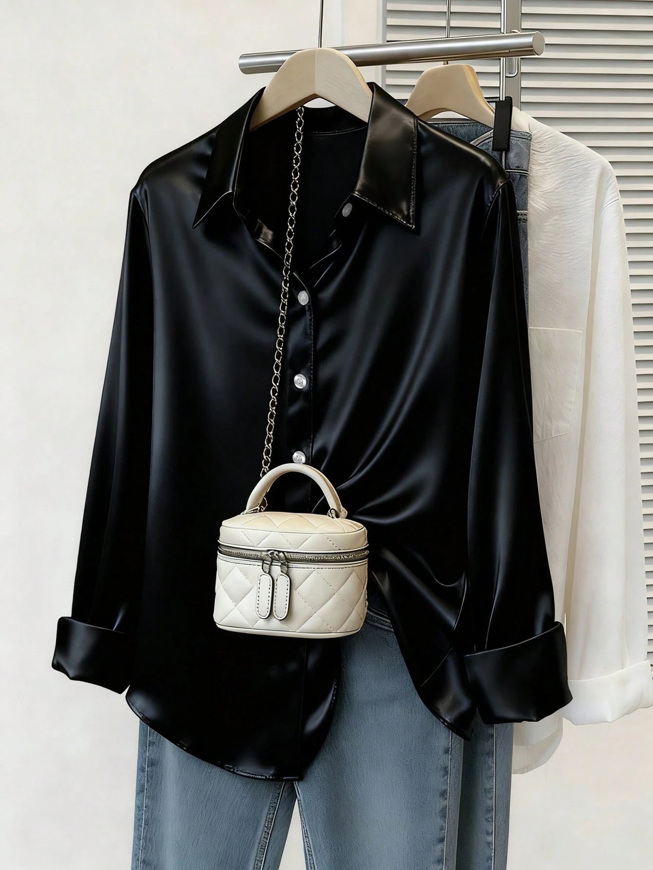 Plus Size Women's Fashion New Arrival Casual Satin Button-Up Shirt Spring